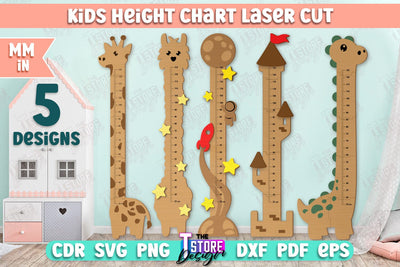 Kids Height Chart Bundle | Growth Chart | Nursery Décor | Wall Ruler | Measuring Growth | CNC Files SVG The T Store Design 