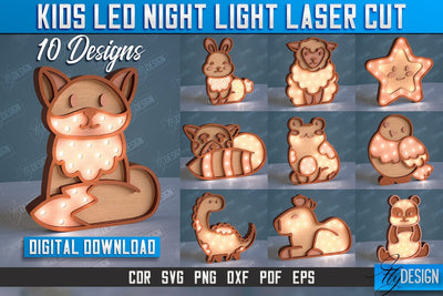 Kids Led Night Light Bundle | Home Design | Night Lamp | Animals Design | CNC Files SVG Fly Design 