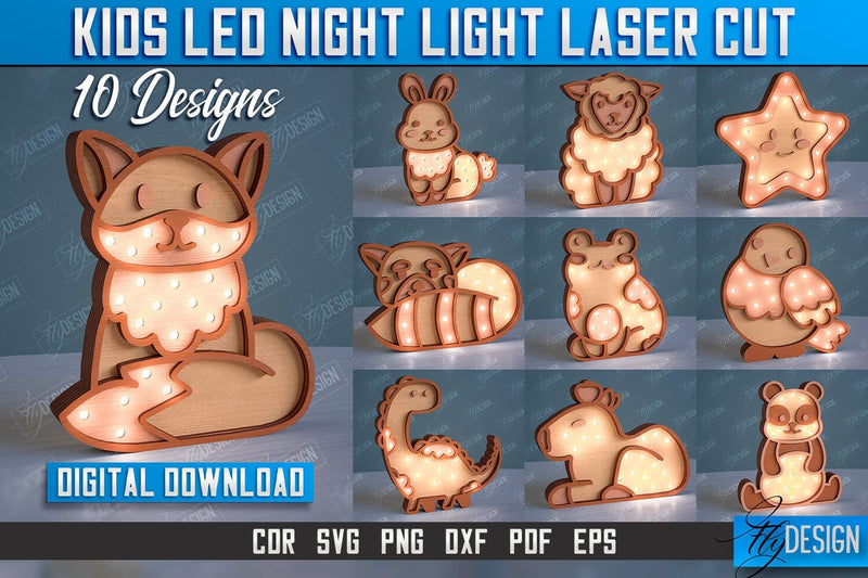 Kids Led Night Light Bundle | Home Design | Night Lamp | Animals Design | CNC Files SVG Fly Design 