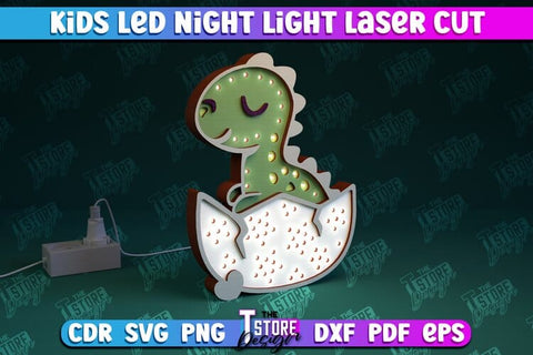 Kids Led Night Light | Home Design | Night Lamp | Dinosaur Design | CNC Files SVG The T Store Design 