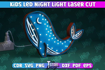 Kids Led Night Light | Home Design | Night Lamp | Whale Design | CNC Files SVG The T Store Design 