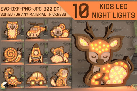 Kids Led Night Lights SVG Bundle. Laser Cut Kids Night Lamps SVG SVG Evgenyia Guschina 