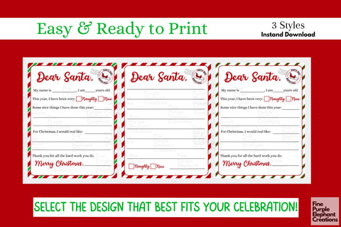 Kids Letter to Santa Claus | Christmas Printable Digital Pattern Fine Purple Elephant Creations 