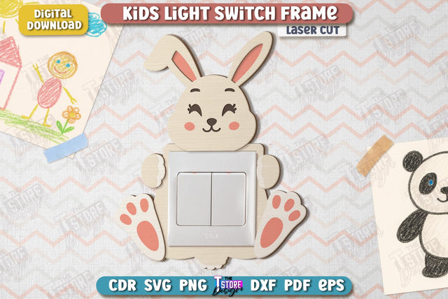 Kids Light Switch Frame Laser Cut | Bunny Design | Children Room Wall Décor | Nursery Décor | CNC File SVG The T Store Design 