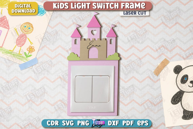 Kids Light Switch Frame Laser Cut | Castle Design | Children Room Wall Décor | Nursery Décor | CNC File SVG The T Store Design 
