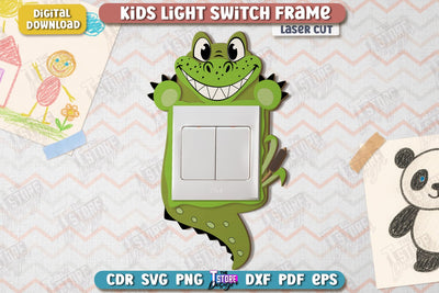 Kids Light Switch Frame Laser Cut | Crocodile Design | Children Room Wall Décor | Nursery Décor | CNC File SVG The T Store Design 