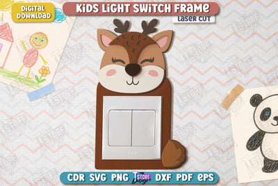 Kids Light Switch Frame Laser Cut | Deer Design | Children Room Wall Décor | Nursery Décor | CNC File SVG The T Store Design 