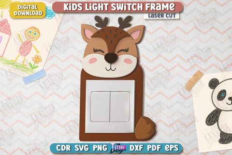 Kids Light Switch Frames Laser Cut Bundle | Animals Design | Children Room Wall Décor | Nursery Décor | CNC Files SVG The T Store Design 