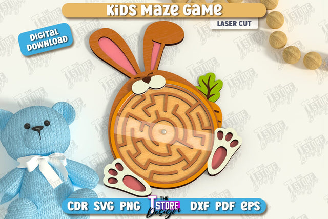 Kids Maze Game Laser Cut, Animal Puzzle SVG, Kids Board Game, Labyrinth Game SVG, Cute Animals SVG SVG The T Store Design 