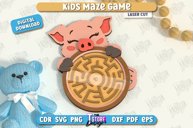 Kids Maze Game Laser Cut, Animal Puzzle SVG, Kids Board Game, Labyrinth Game SVG, Cute Animals SVG SVG The T Store Design 