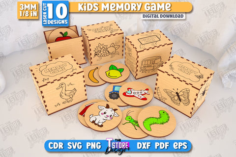 Kids Memory Game Laser Cut Bundle | Educational Game | Memory Training | Laser Engraved | CNC File SVG The T Store Design 