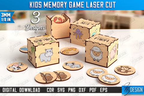 Kids Memory Game Laser Cut Bundle | Educational Game | Memory Training | Laser Engraved | CNC Files SVG Fly Design 
