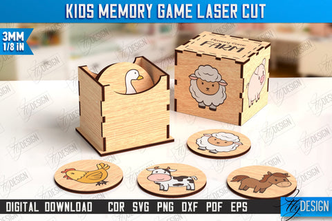 Kids Memory Game Laser Cut Bundle | Educational Game | Memory Training | Laser Engraved | CNC Files SVG Fly Design 