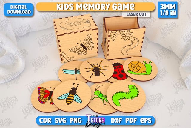 Kids Memory Game Laser Cut | Educational Game | Memory Training | Laser Engraved | CNC File SVG The T Store Design 