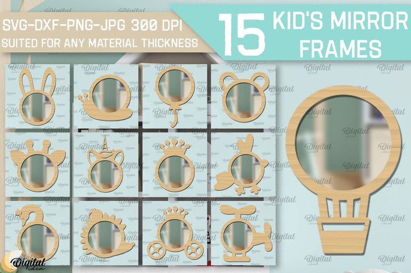 Kid's Mirror Frames Laser Cut Bundle. Mirror Nursery Decor SVG SVG Evgenyia Guschina 