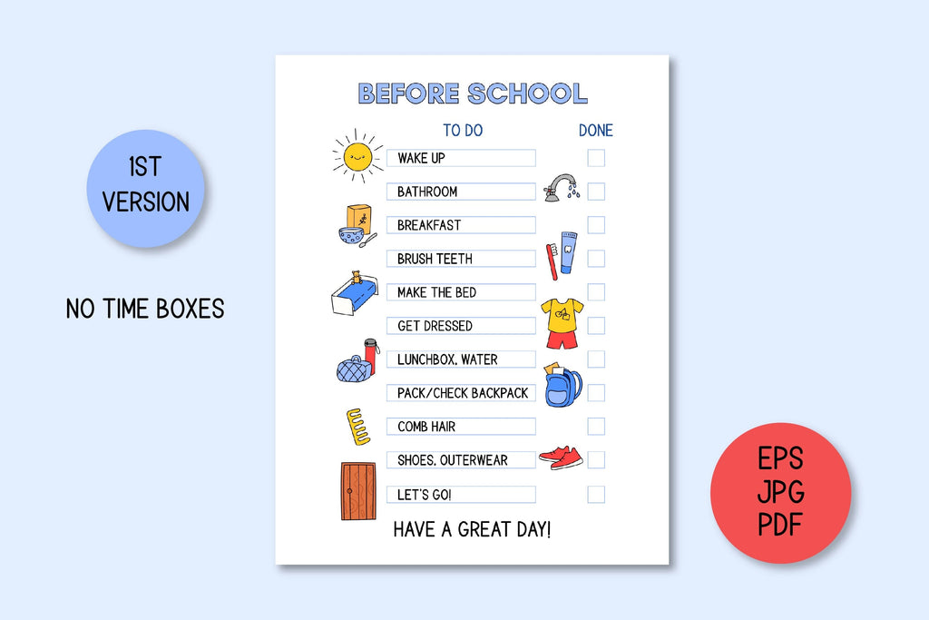 School Routine Print Before School Routine Checklist Printable Morning Chart for Kids ...