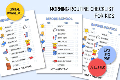 Kids Morning Routine Checklist Printable | Before School Chart PDF | Morning To Do List for Kids | Digital Download | Cute Clipart PNG Sublimation AnnaViolet_store 