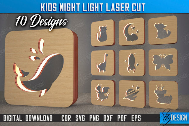 Kids Night Light Bundle | Led Night Light | Table Figurines | Animals Silhouette | CNC Files SVG Fly Design 