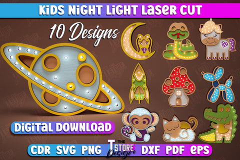 Kids Night Light Bundle | Led Night Light | Table Figurines | Animals Silhouette | CNC Files SVG The T Store Design 
