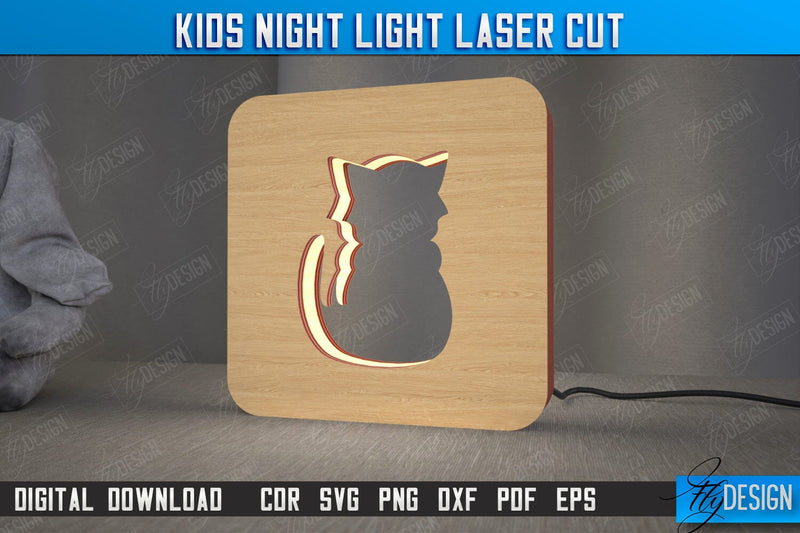 Kids Night Light | Led Night Light | Table Figurines | Cat Silhouette | CNC File SVG Fly Design 