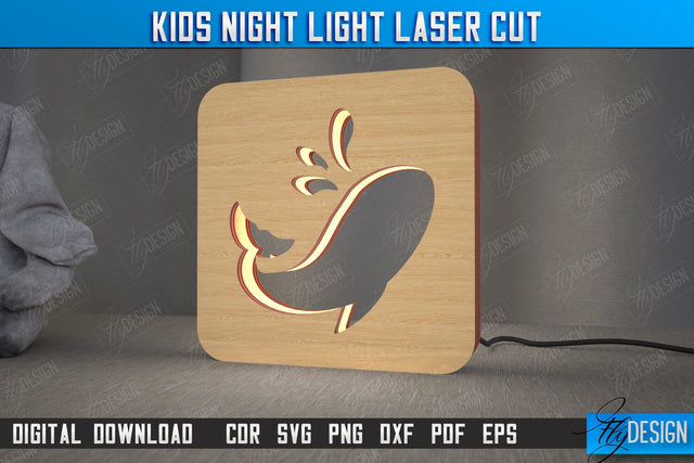 Kids Night Light | Led Night Light | Table Figurines | Whale Silhouette | CNC File SVG Fly Design 