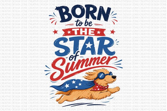 Kids Patriotic Dog PNG Born To Be The Star Of Summer Sublimation PNG SVG BillahCrafts 