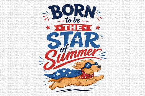 Kids Patriotic Dog PNG Born To Be The Star Of Summer Sublimation PNG SVG BillahCrafts 