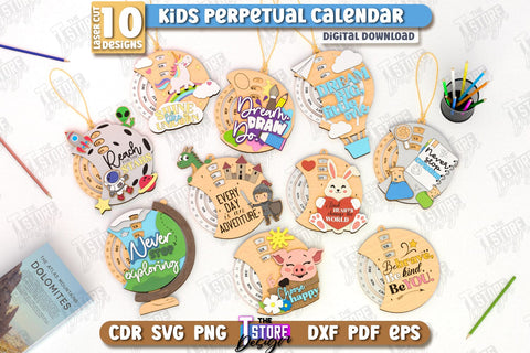 Kids Perpetual Calendar Laser Cut Bundle | Desktop Calendar | Never Ending Calendar | CNC Files SVG The T Store Design 
