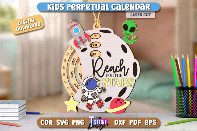 Kids Perpetual Calendar Laser Cut| Desktop Calendar | Never Ending Calendar | CNC File SVG The T Store Design 