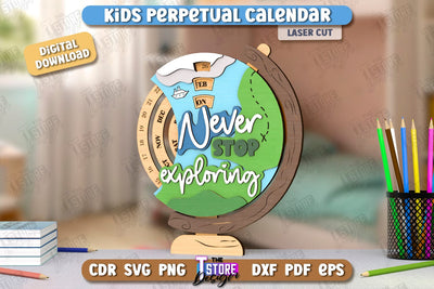 Kids Perpetual Calendar Laser Cut| Desktop Calendar | Never Ending Calendar | CNC File SVG The T Store Design 