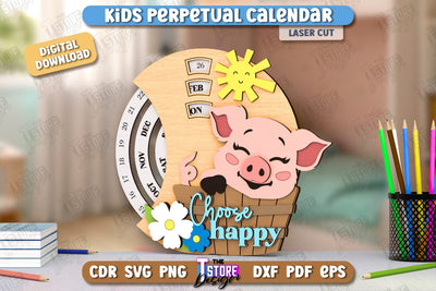 Kids Perpetual Calendar Laser Cut| Desktop Calendar | Never Ending Calendar | CNC File SVG The T Store Design 