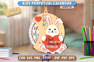Kids Perpetual Calendar Laser Cut| Desktop Calendar | Never Ending Calendar | CNC File SVG The T Store Design 