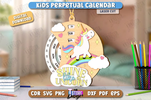 Kids Perpetual Calendar Laser Cut| Desktop Calendar | Never Ending Calendar | CNC File SVG The T Store Design 