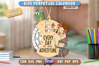 Kids Perpetual Calendar Laser Cut| Desktop Calendar | Never Ending Calendar | CNC File SVG The T Store Design 
