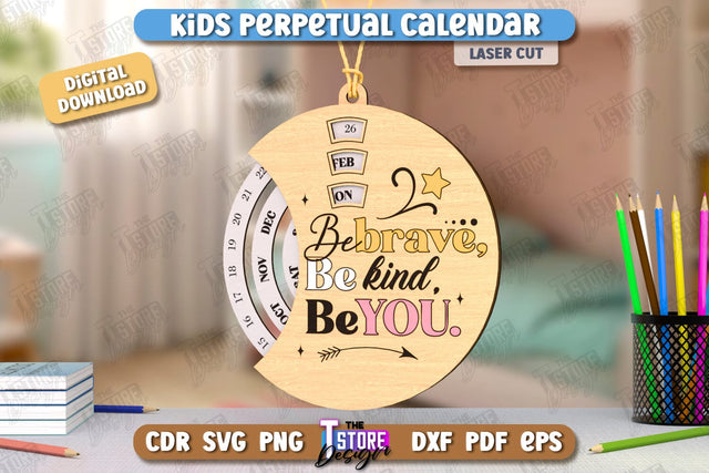 Kids Perpetual Calendar Laser Cut| Desktop Calendar | Never Ending Calendar | CNC File SVG The T Store Design 