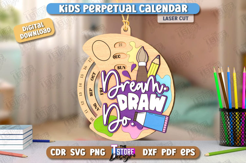 Kids Perpetual Calendar Laser Cut| Desktop Calendar | Never Ending Calendar | CNC File SVG The T Store Design 