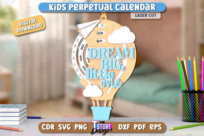 Kids Perpetual Calendar Laser Cut| Desktop Calendar | Never Ending Calendar | CNC File SVG The T Store Design 
