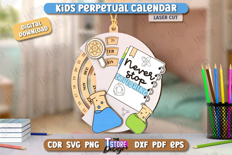 Kids Perpetual Calendar Laser Cut| Desktop Calendar | Never Ending Calendar | CNC File SVG The T Store Design 