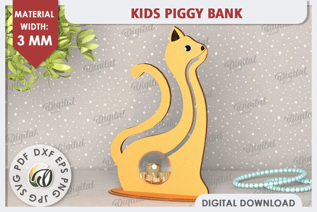 Kids Piggy Bank Laser Cut. Children Coin Bank SVG. Cat SVG SVG Evgenyia Guschina 