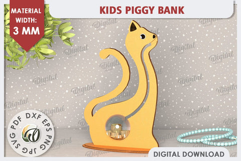 Kids Piggy Bank Laser Cut. Children Coin Bank SVG. Cat SVG SVG Evgenyia Guschina 