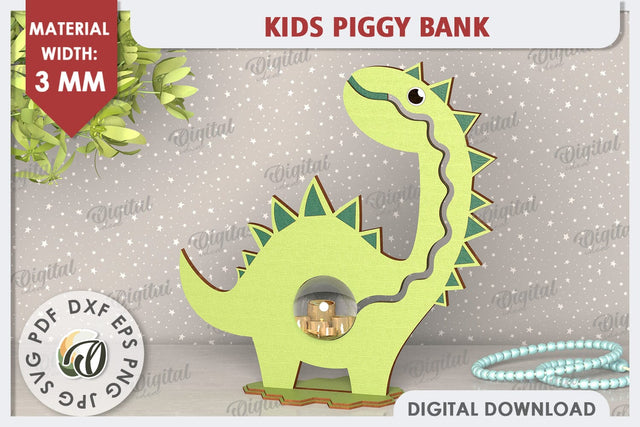 Kids Piggy Bank Laser Cut. Children Coin Bank SVG. Dino SVG SVG Evgenyia Guschina 