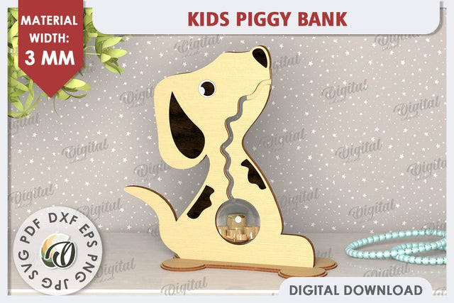 Kids Piggy Bank Laser Cut. Children Coin Bank SVG. Dog SVG SVG Evgenyia Guschina 