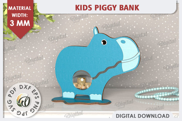 Kids Piggy Bank Laser Cut. Children Coin Bank SVG. Hippo SVG SVG Evgenyia Guschina 