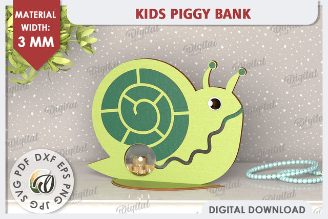 Kids Piggy Bank Laser Cut. Children Coin Bank SVG. Snail SVG SVG Evgenyia Guschina 