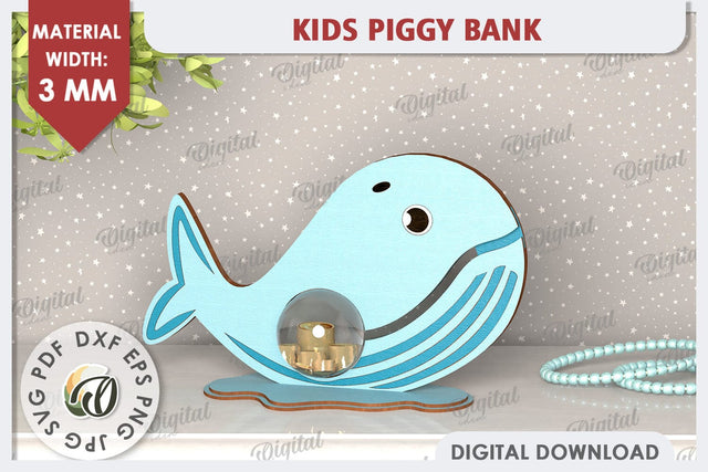 Kids Piggy Bank Laser Cut. Children Coin Bank SVG. Whale SVG SVG Evgenyia Guschina 