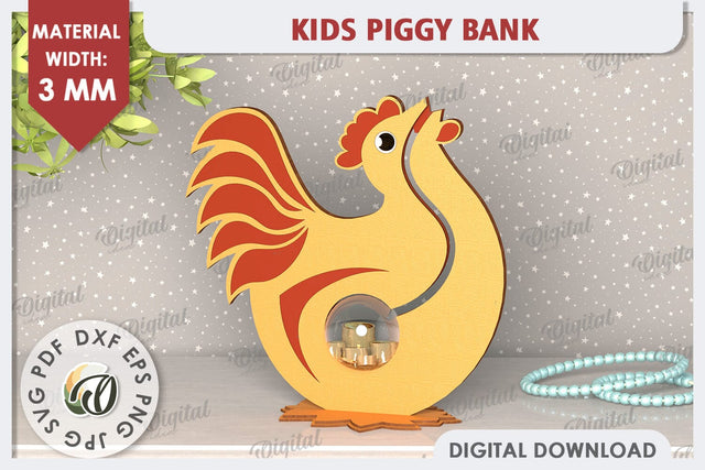 Kids Piggy Bank Laser Cut. Coin Bank SVG. Chicken SVG SVG Evgenyia Guschina 