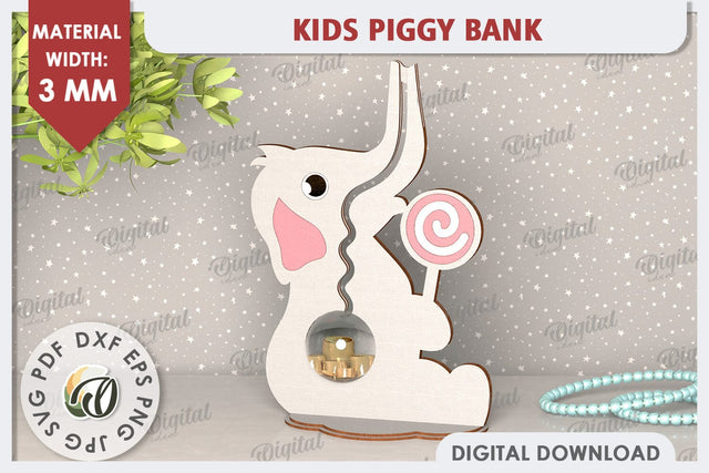 Kids Piggy Bank Laser Cut. Coin Bank SVG. Elephant SVG SVG Evgenyia Guschina 