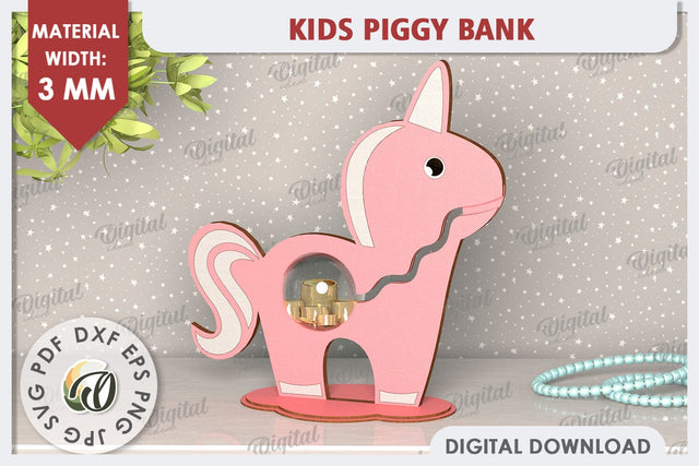 Kids Piggy Bank Laser Cut. Coin Bank SVG. Unicorn SVG SVG Evgenyia Guschina 