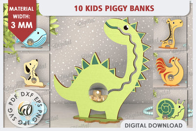 Kids Piggy Banks Laser Cut Bundle. Children Coin Banks SVG SVG Evgenyia Guschina 