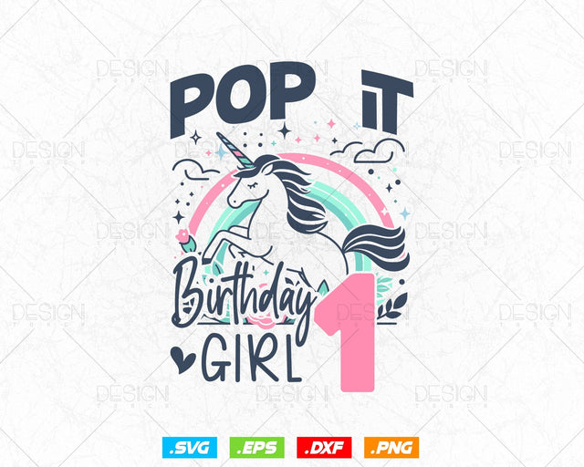 Kids Pop It 1st Year old Birthday Svg Png, Birthday Girl Shirt for Pop Party Theme T-Shirt, Birthday Queen Svg, Unicorn Birthday Svg SVG DesignDestine 